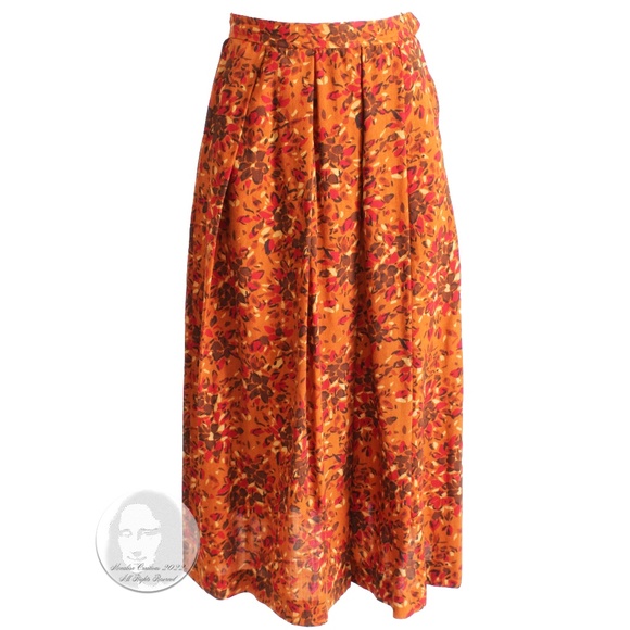 Yves Saint Laurent Skirt Pleated Floral Print Wool Vintage 80s Fall Colors Sz 38 - Picture 1 of 8